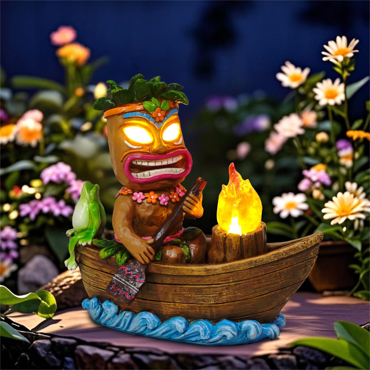 Cffownug Solar Tiki Outdoor Statues: Funny Tiki Bar Decor With Solar Light Outside Decoration For Lawn Yard Patio Garden Gifts For Housewarming (Boating)