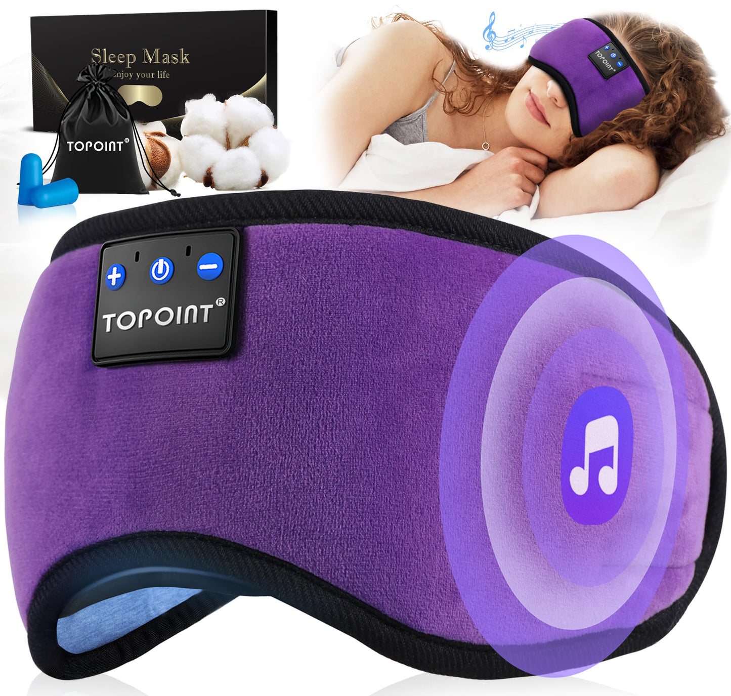TOPOINT Sleep Mask with Headphones Bluetooth 5.4 Wireless, Sleep Headphone with Microphone Built-in HD Speakers Music, Eye Mask for Sleeping Men Women Travel Meditation Girl Cool Gadgets