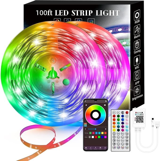 Lcutml 100FT Smart LED Strip Lights , RGB Strip Lights Sync to Music with 40 Key Remote Controller LED Lights for Bedroom,...