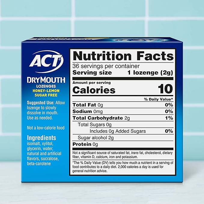 ACT Dry Mouth Lozenges With Xylitol, 36-Count, Sugar Free Honey-Lemon (Pack of 3)