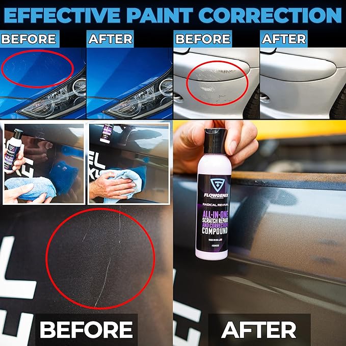 Flowgenix Instant Car Scratch Remover for Vehicles, All-in-One Car Paint Scratch Repair and Polishing Compound (4 oz) - Incl. Microfiber Applicator and Microfiber Towel