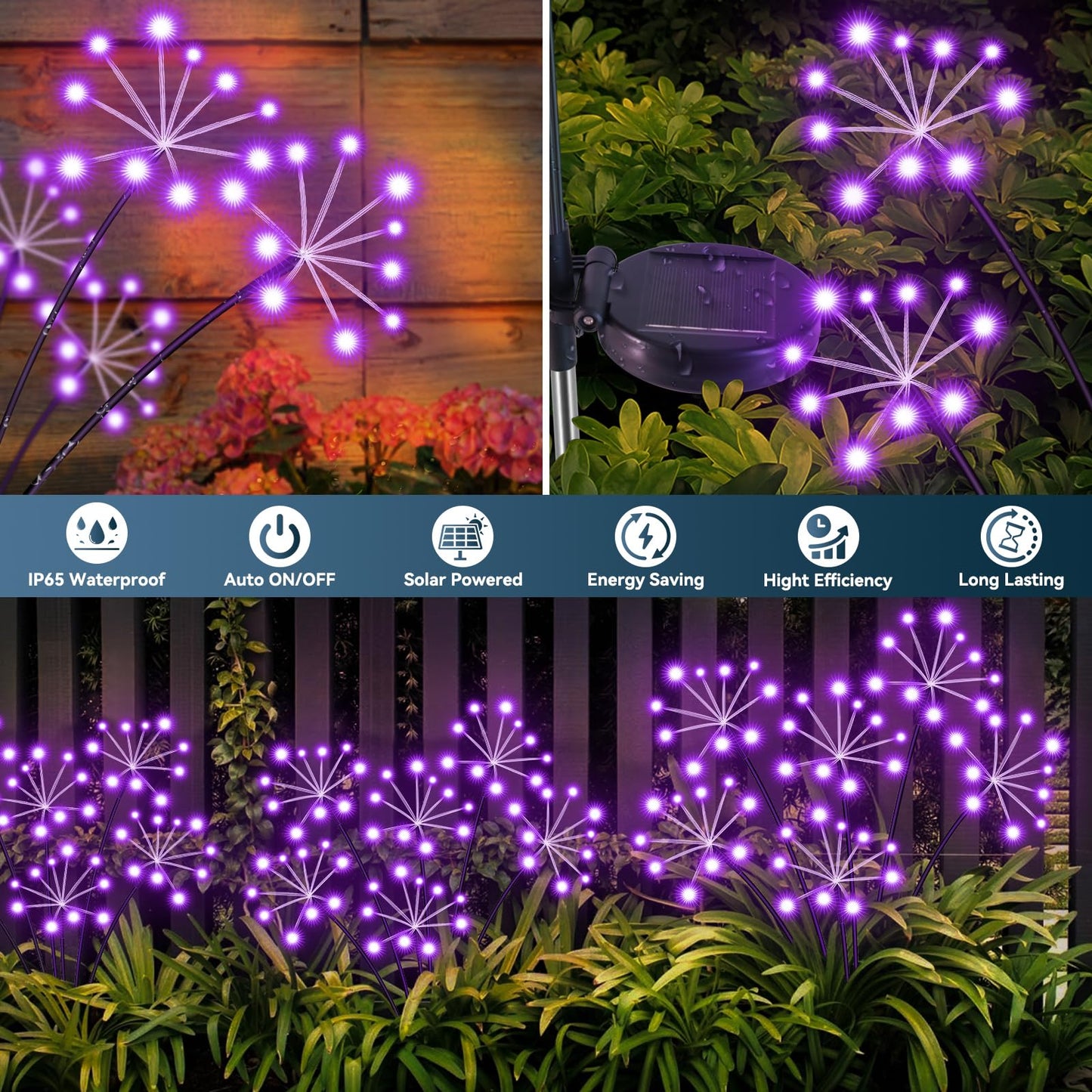 Solar Garden Lights 2 Pack Waterproof Swaying Starburst Light Solar Outdoor Lights For Yard Patio Walkway Pathway Party Wedding Decoration  Unique Gifts For Women  Purple