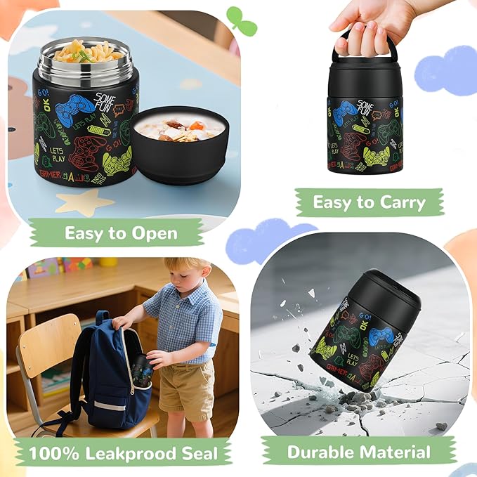 10oz Soup Thermo for Hot Food Kids insulated Food Jar Container with Spoon Width Mouth Stainless Steel Leak Proof Thermo Lunch Box for School Travel