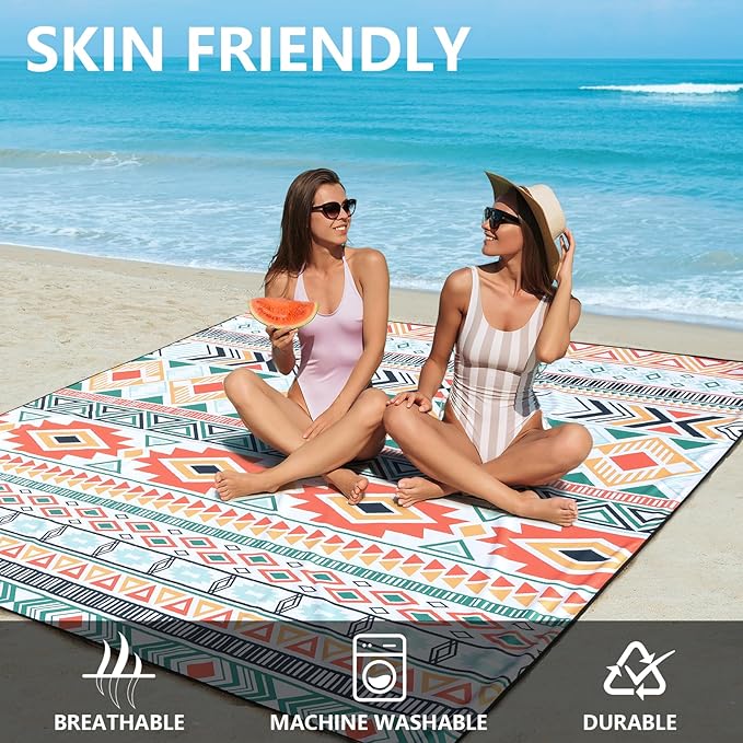 AISPARKY Beach Blanket Waterproof Sandproof, Oversized Large Beach Mat 79" X 83"/120"x108" for 1-8 Adults, Quick Drying&Compact&Lightweight, Picnic Mat Vacation Essentials for Beach Camping Travel
