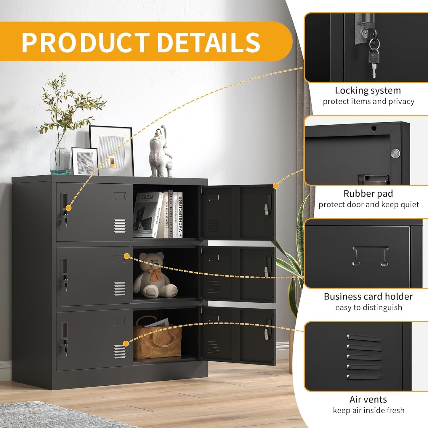 Employee Storage Locker,9 Door Storage Locker,Metal Locker for Employees Office Steel Gym Lockers with Card Slot,Office Storage Lockers for Home,School(Black)
