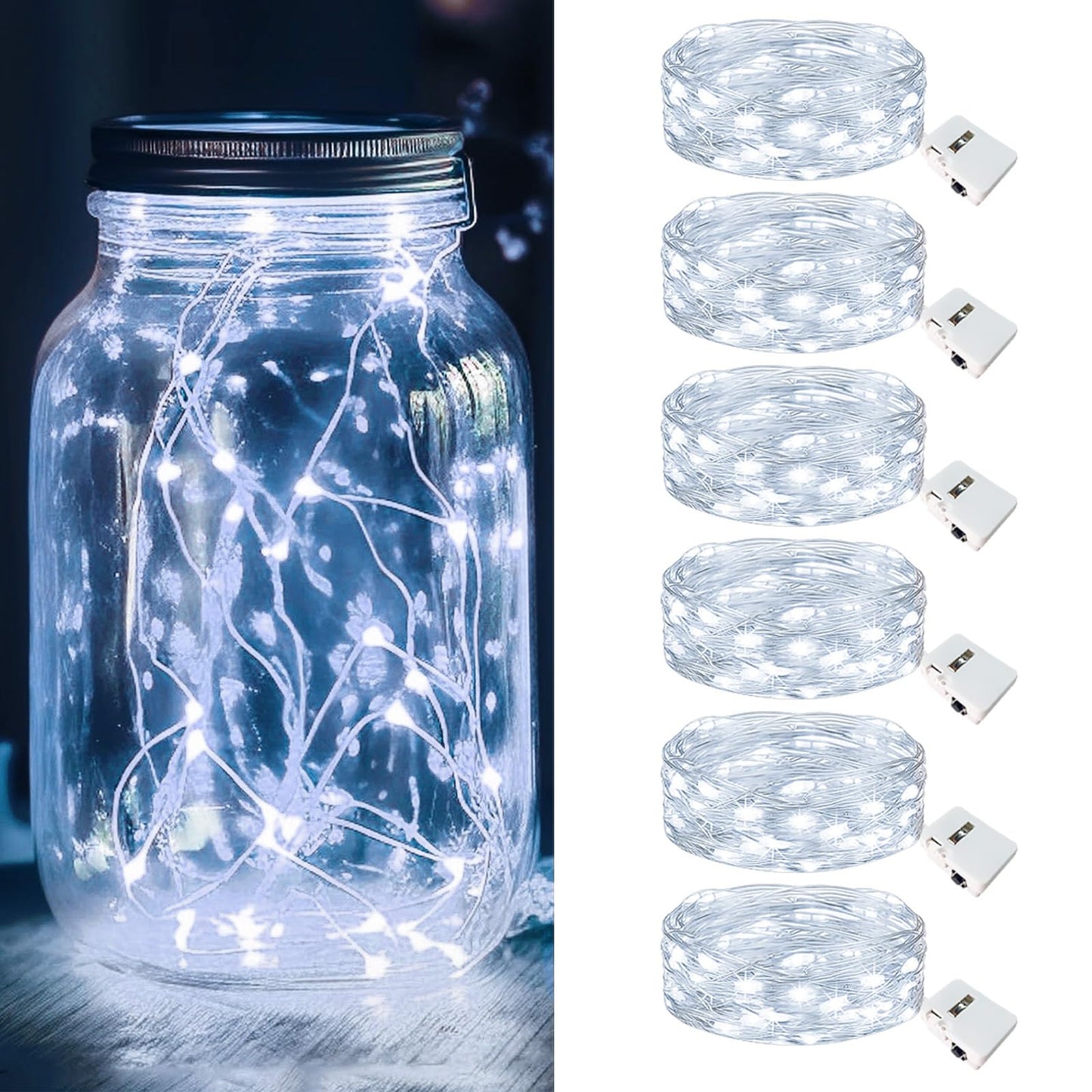 Kolpop 6 Pack Led Fairy Lights, Battery Operated, Waterproof Mini Twinkle String Lights, Cool White For Christmas Party Decor