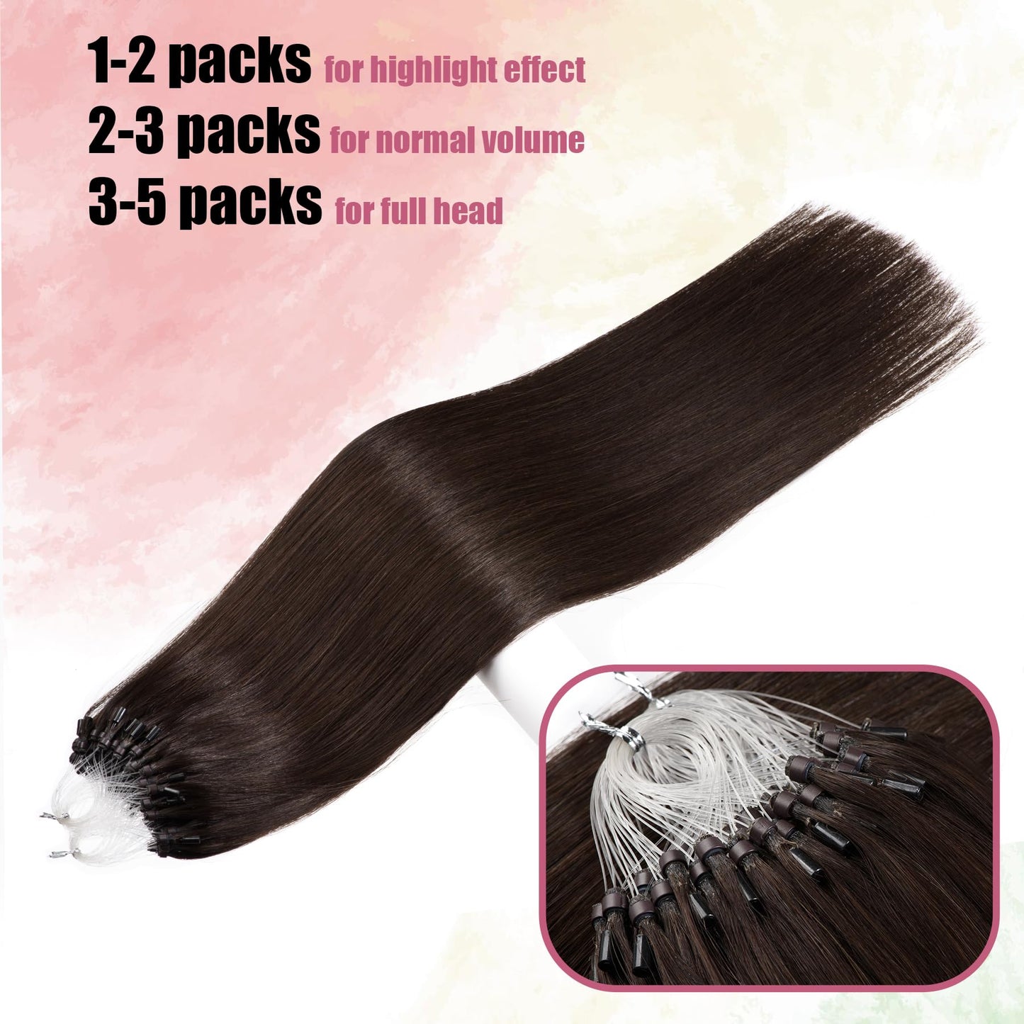 Kpvxxve Micro Loop Human Hair Extensions Brown Micro link Hair Extensions Human Hair #2 Darkest Brown Micro Beads Human Hair 18