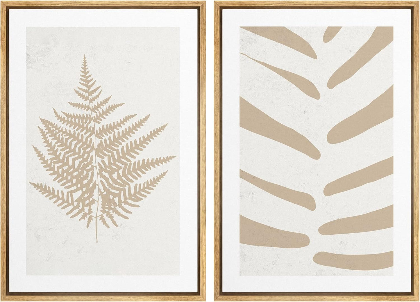 SIGNWIN Framed Canvas Print Wall Art Set Tan White Forest Plant Silhouettes Nature Wilderness Illustrations Modern Art Rustic Closeup Minimal for Living Room, Bedroom, Office - 24"x36"x2 Natural