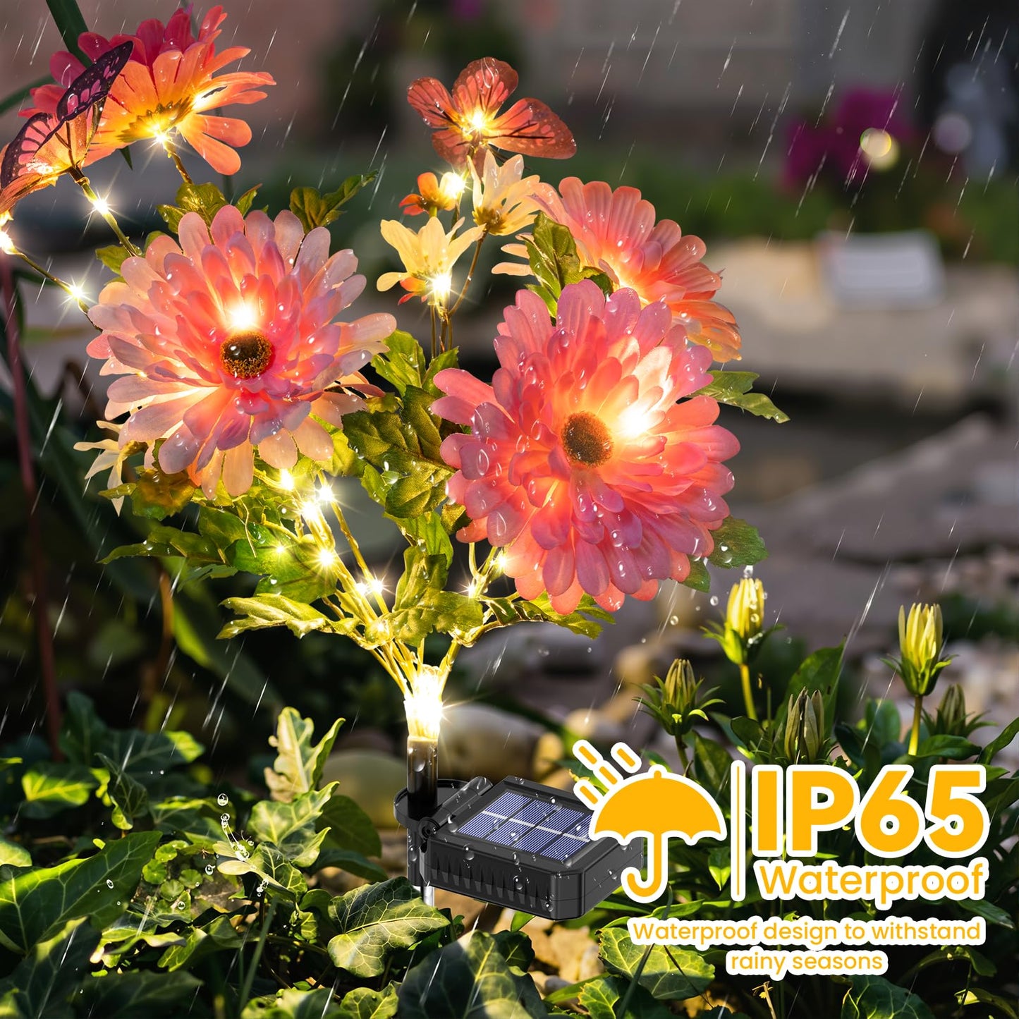 Topvelo Solar Garden Light 6 Packs  120 Leds Outdoor Solar Lighting With Daisy And Butterfly  Waterproof Outdoor Garden Light For Patio  Courtyard  Pathway Decoration (Pink)
