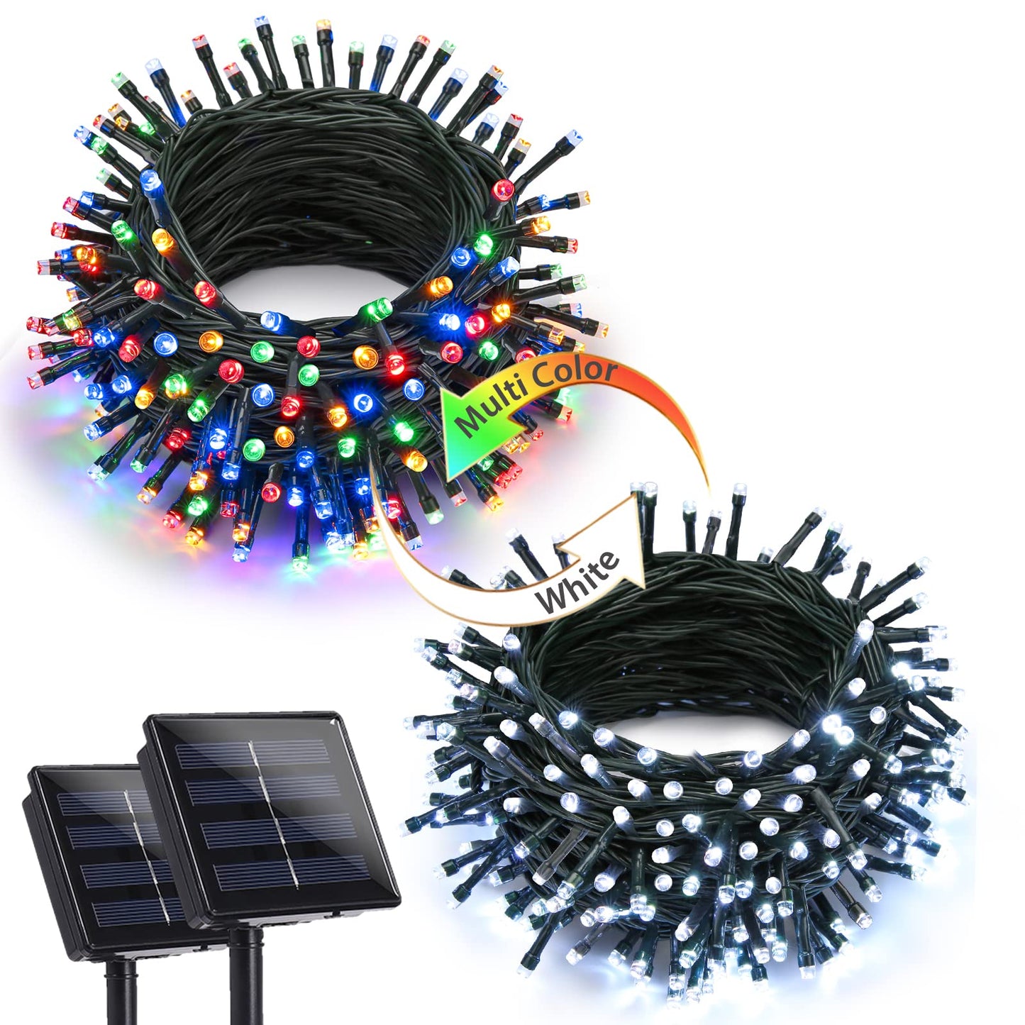 Joomer Solar String Lights, 144FT 400 LED, 12 Modes, Waterproof, Color Changing, White to Multicolor, 2 Pack