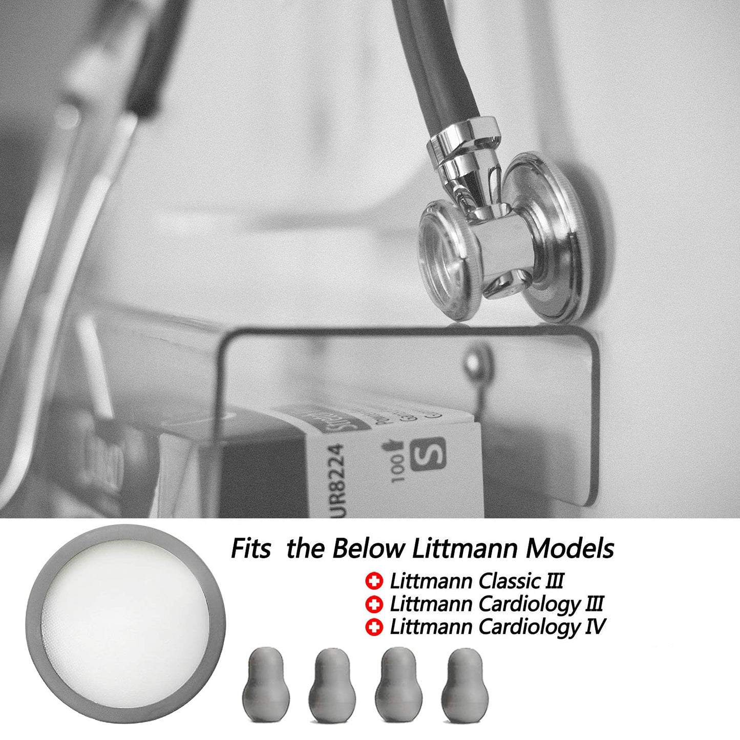 Replacement Accessories Kit Fits Classic 3 Cardiology 3 & Cardiology 4 for Littman Stethoscope Replacement Parts & Stethoscope Bell Cover Diaphragm and Eartips Earbud Replacement Parts (grey)
