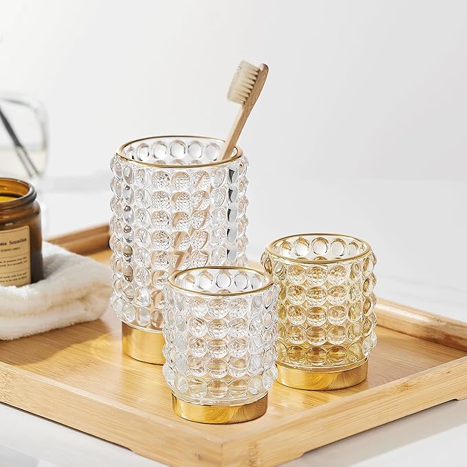 Makeup Brush Holder Organizer,Toothbrush Holders,Desk Pen Pencil Holder,Multifunctional Vintage Glass Brush Cup(A38-6-US/Gold/S)