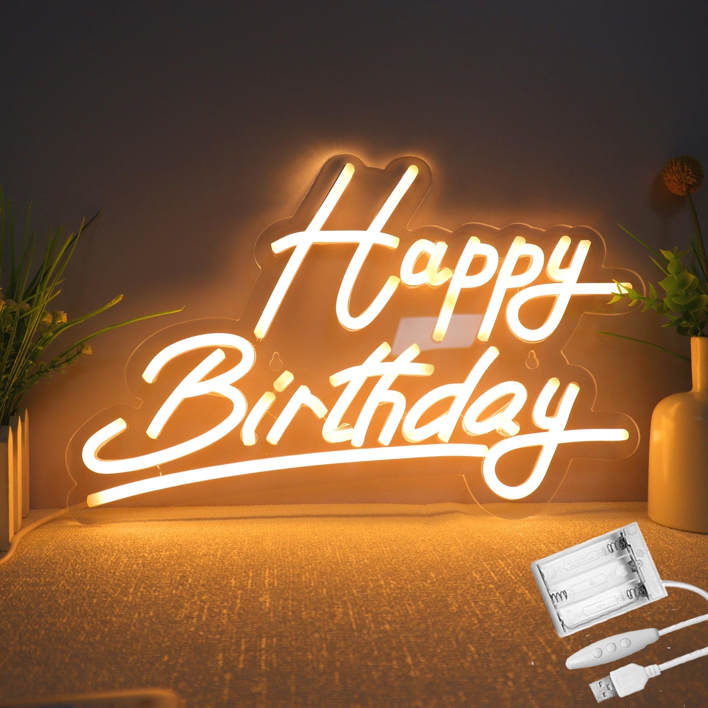 Happy Birthday Neon Sign Battery Operated  Usb Powered Neon Signs For Wall Decor  Adjustable Brightness Happy Birthday Signs(15 X 9.6 Inches)