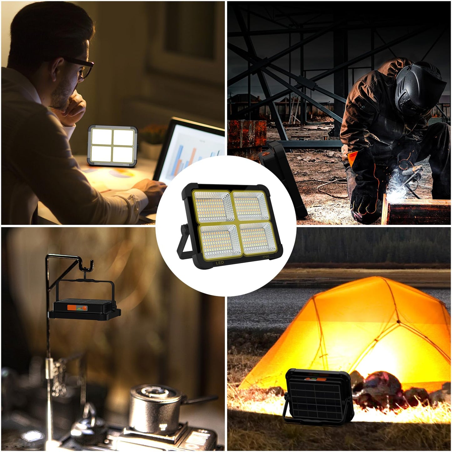 CosyEasy Portable LED Work Solar Light 100W 16500mAh 10000 LM with Stepless Brightness Job Site Battery Rechargeable LED Floor Light for Emergency Worklight for Hurricane (Black(Remote))