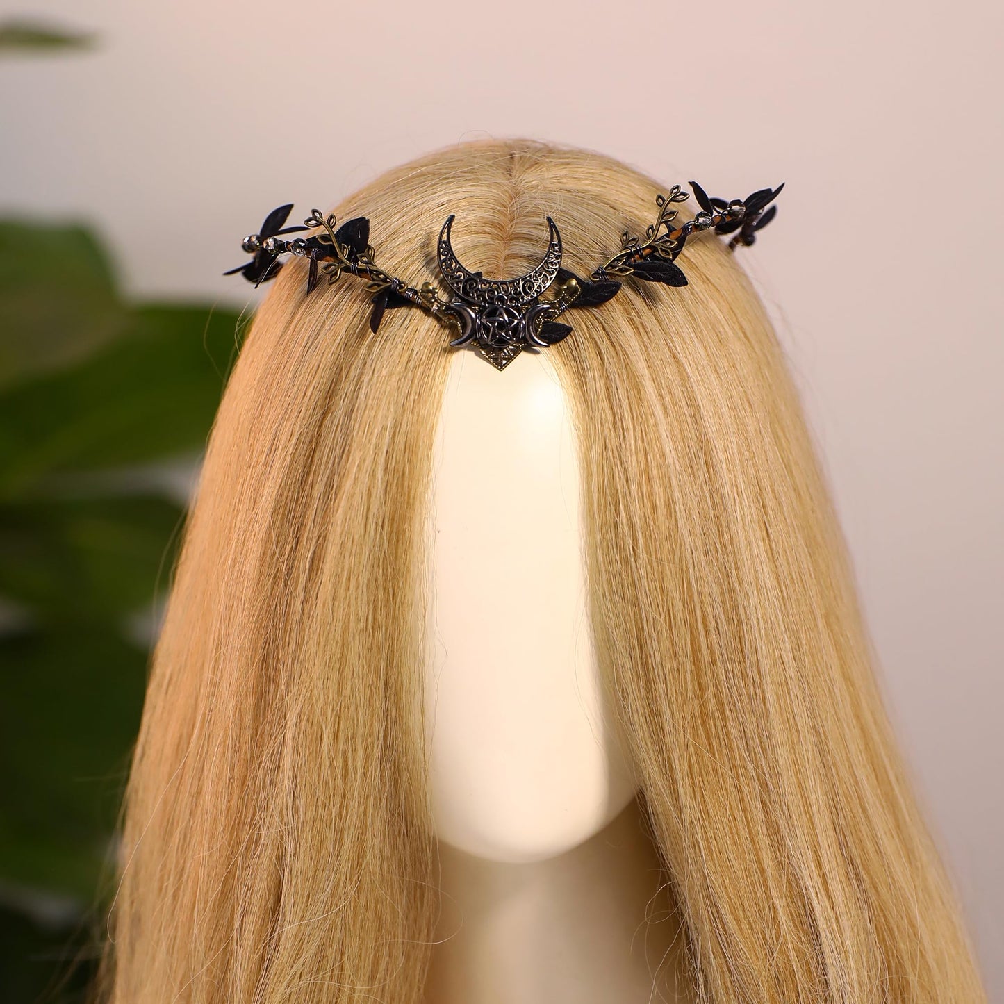 MOSTORY Handmade Moon Elf Headpiece - Woodland Forest Crown Fairy Goddess Tiara Elven Circlet Medieval Queen Festive Accessory f