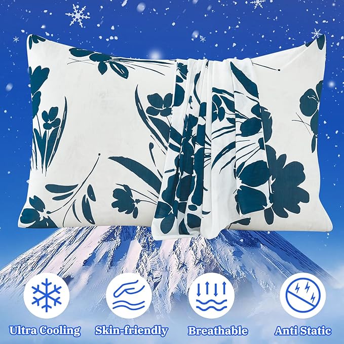 Cooling Pillow Cases for Hot Sleepers - Double Side Arc-Chill Q-Max>0.5 Cooling Fiber Cool Pillow Cases 2 Pack - Breathable Soft Cold Pillow Cases with Hidden Zipper (20" x 26")