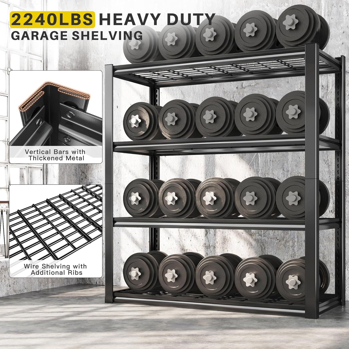 REIBII 40" W Garage Shelving 2240 LBS Storage Shelves Adjustable Heavy Duty Shelving 4 Tier Metal Shelves for Storage 59.5"H Metal Shelf for Pantry Basement Warehouse 40"W × 19.5"D × 59.5"H, 3 Pack
