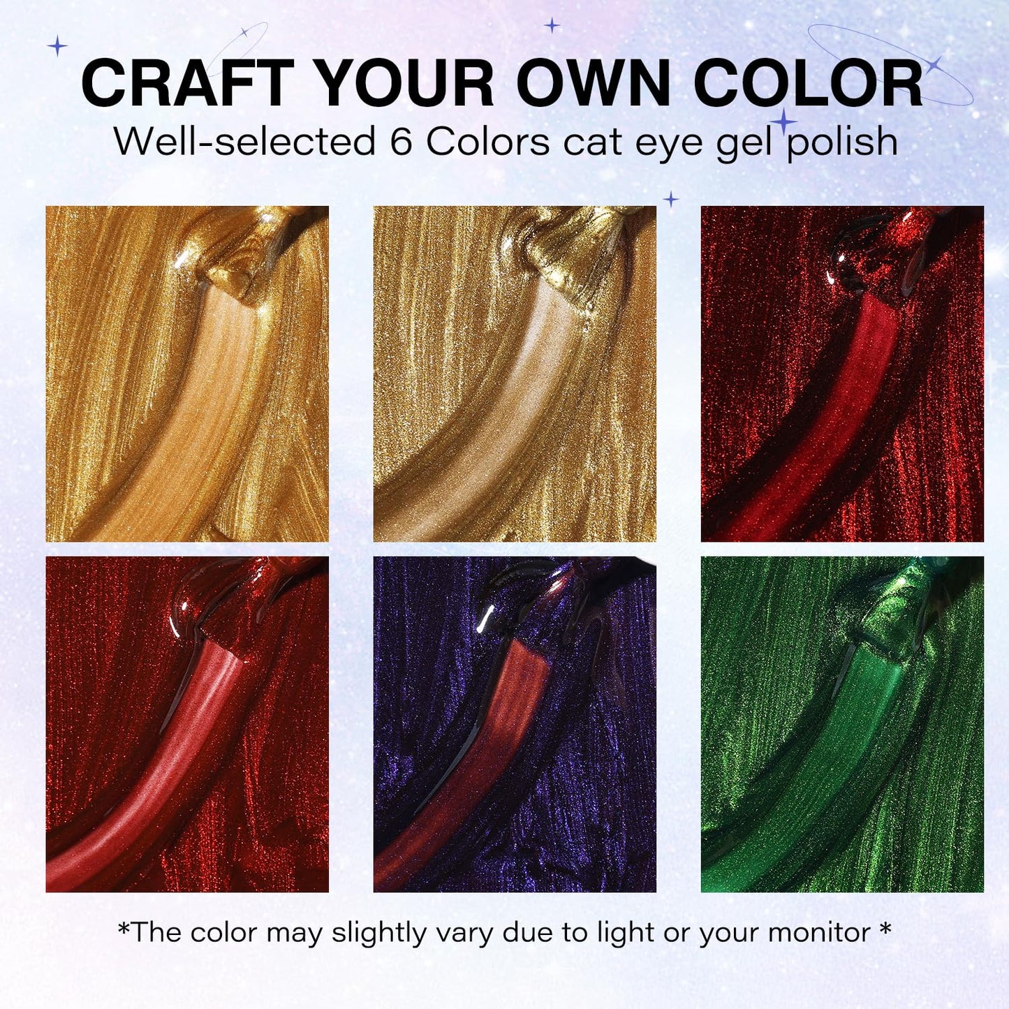 Nicedeco Hema Free Cruelty Free Vegan Cat Eye Gel Nail Polish, High Gloss Long Lasting Soak Off LED U V Gel Polish 6 Colors Set