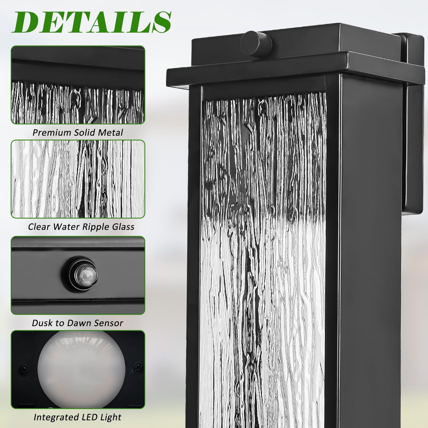 Venzblomia 16 Black Dusk To Dawn Led Outdoor Wall Light  Large Exterior Lighting Fixture  Modern Outside Wall Mounted Porch Sconce  Waterproof Patio Lantern Lamp With Sensor  1 Pack