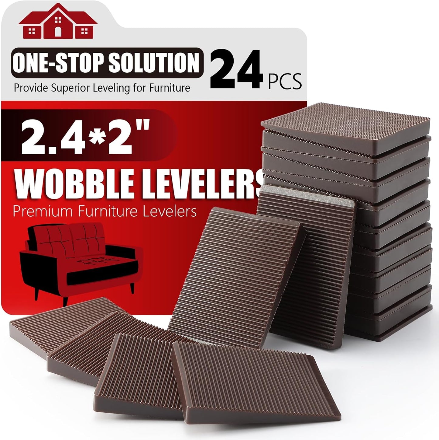 Furniture Leveler 24pcs Kit Size Variety | Multi-Purpose Rubber Shim for Leveling Feet Stable | Anti-Wobble Pad for Uneven Table, Dresser Leg, Toliet and More Furniture | Prevent from Wobbling