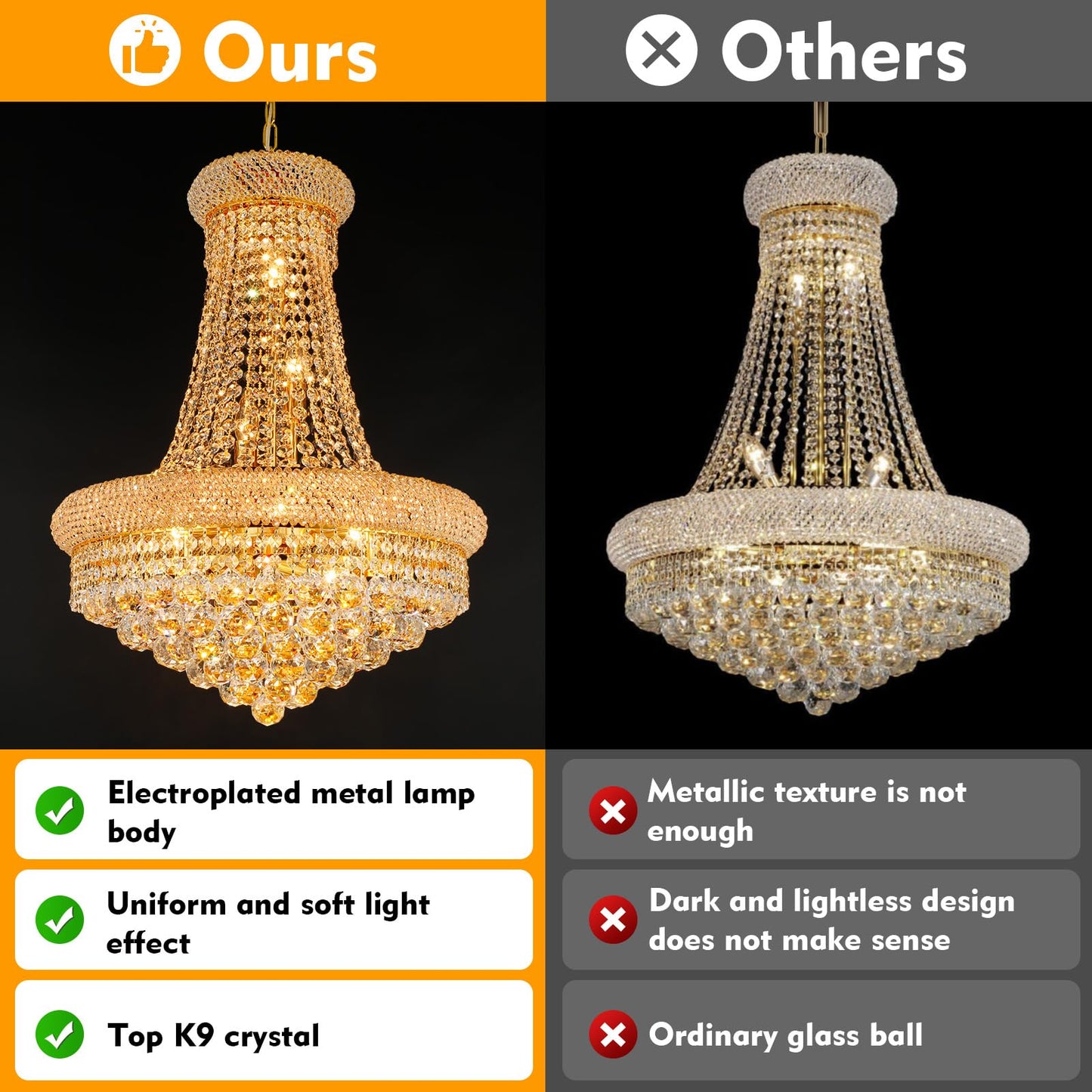 Gifarich Crystal Chandeliers For Dining Room Light Fixture Empire Style K9 Crystal Chandeliers For Entryway 12 Lights Gold stylish Lighting Fixtures For Living Room Stairway Bedroom Foyer D22 Inch