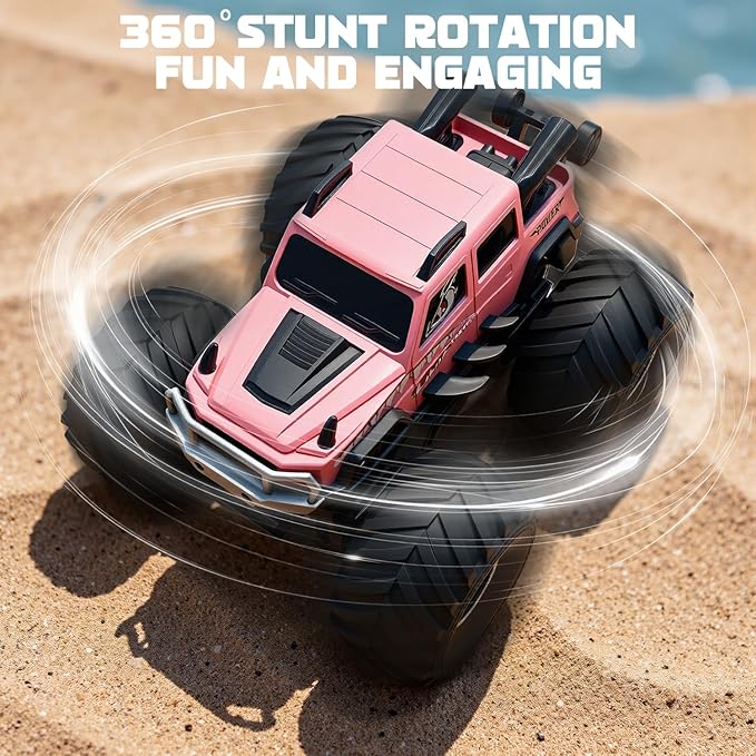 Amphibious Remote Control Trucks,2.4G 1:18 4WD All Terrain Off-Road Waterproof Monster RC Cars Pool Toys Hobby RC Vehicle Christmas Birthday Gifts for Kids Boys Girls 8 9 10 11 12+ Pink