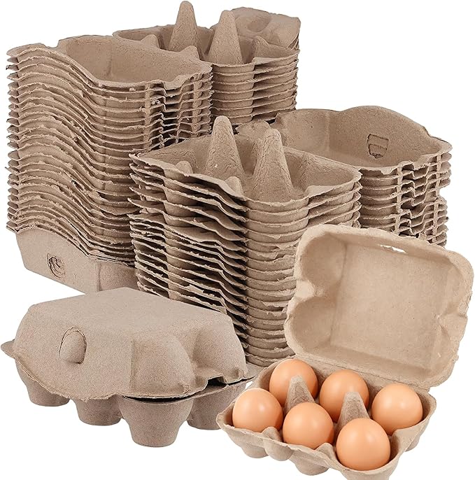45 PCS 6 Count Egg Cartons Bulk,Paper Pulp Egg Trays Holder with Lid, Egg Container organizer,6 Egg Cartons Cheap Bulk for for Family, Farm, Market