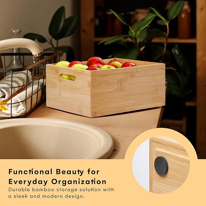 Prosumer's Choice Bamboo Storage Box - Wood Crate - Bamboo Box Storage for Kitchen, Living Room, Office - Arts & Crafts Container Caddy Basket - Home Decor & Organization Accessories 14"L x 11"W x 6"H