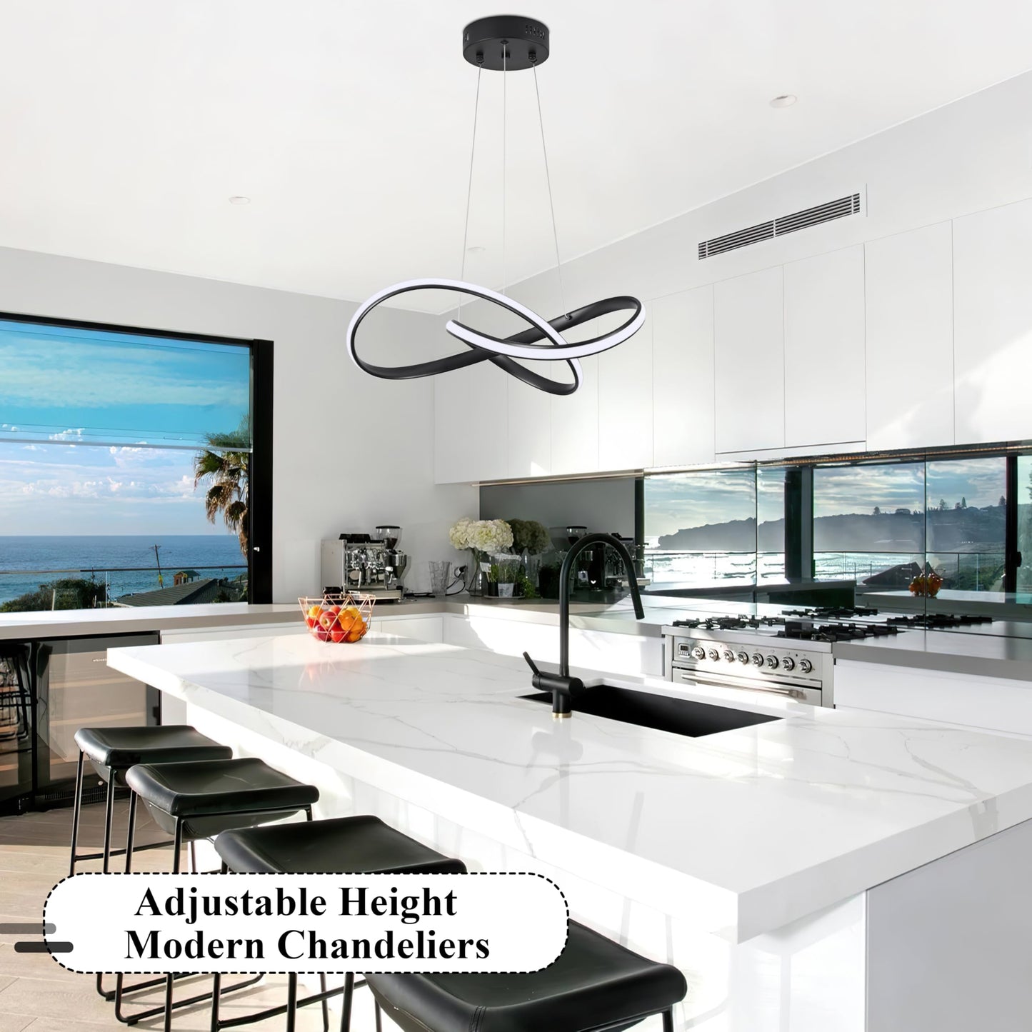Mccokaige LED Chandelier Pendant Light Black Dimmable Remote 19.6in Adjustable Height Model SYC-50-H