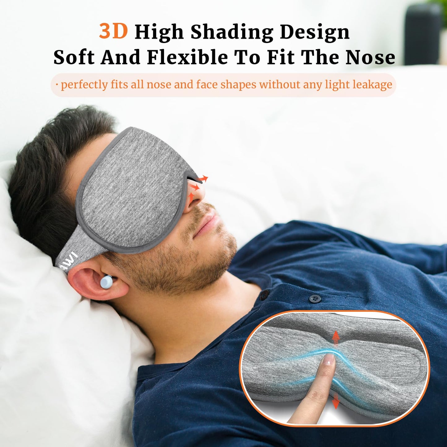 AOAWI Sleep Eye Mask 3D Contoured cup Soft and Gentle, Breathable, Comfortable for side sleeping, Travellers, Yoga, Men, Women, Adjustable, with silicone Ear Plugs for Sleeping Noise Reductions (Grey)
