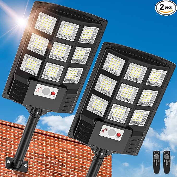 Solar Lights Outdoor,IP66 Waterproof Solar Street Lights Outdoor,6500K LED Dusk to Dawn Security Flood light with Motion S...