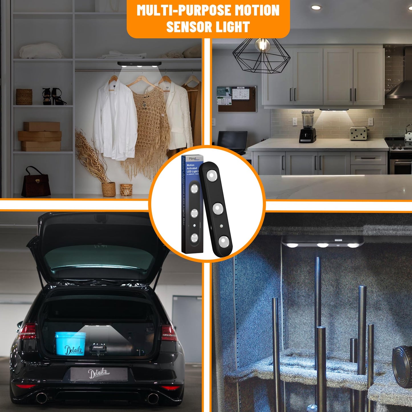 MIND&ACTION Motion Activated LED Gun Safe Lights, Ultra Bright Rotatable Lens, Battery Powered, Black 3pack, Model MA-LED1-3P