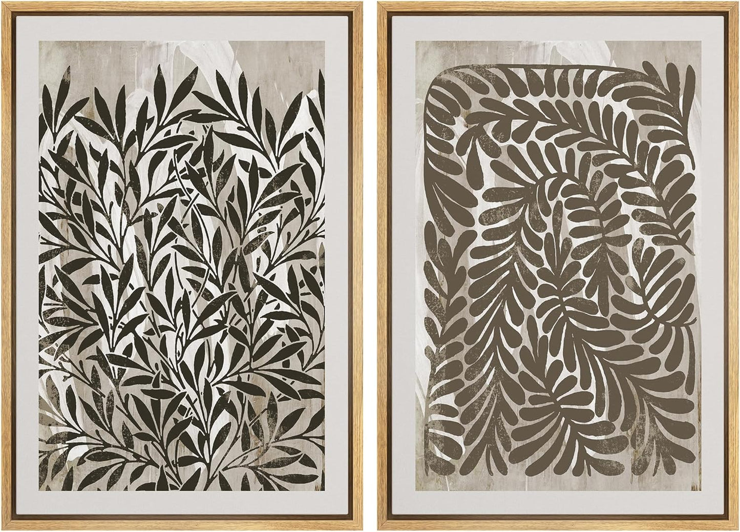 SIGNWIN Framed Canvas Print Wall Art Modern Botanical Abstract Black and Beige Leaf Illustrations Decorative for Living Room, Bedroom, Office - 24"x36"x2 Natural