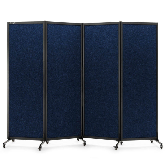 Upgrade Version Room Partition and Divider, Freestanding Rolling Dividers with Wheels,Office Privacy Screen Divider Wall,Classroom Felt Dividers,8'2"L* 6'7"H,4 Panel，Blue