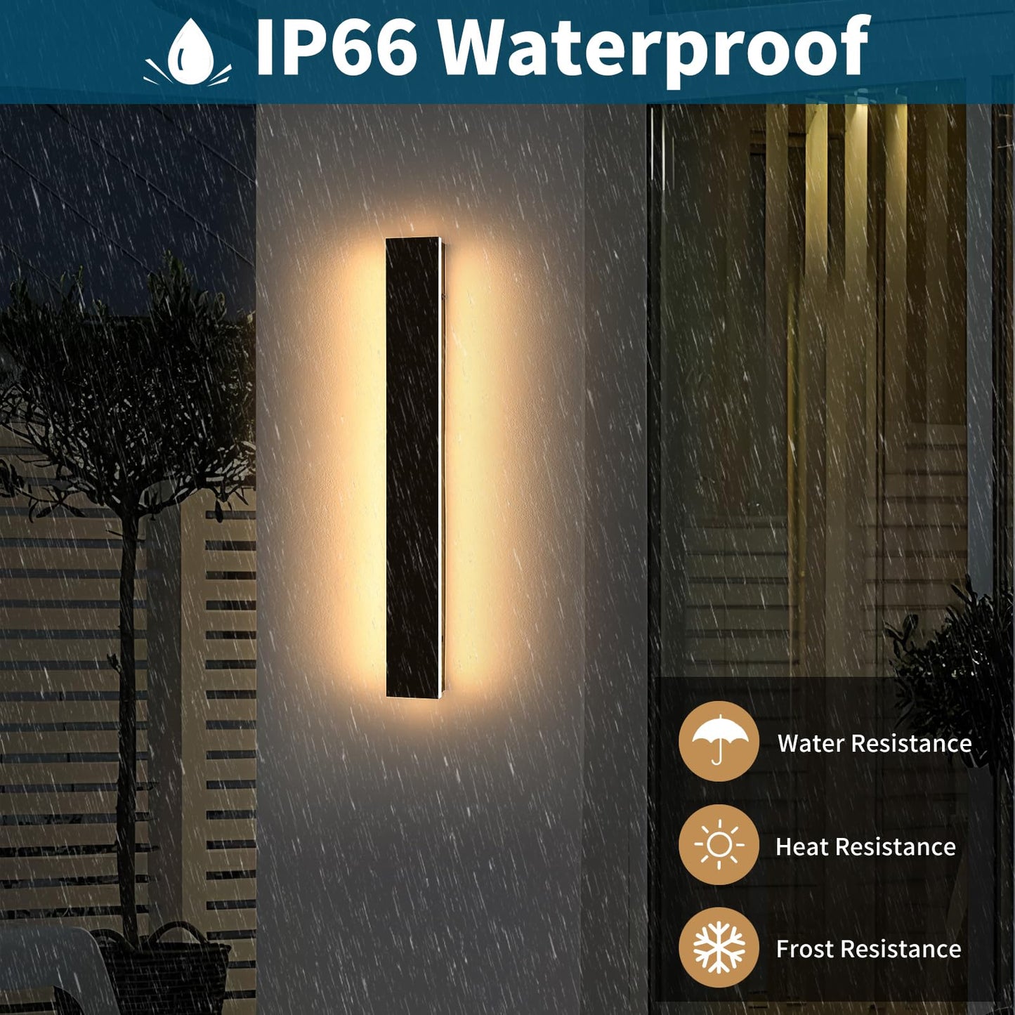Daoseolo Outdoor Wall Lights, Modern Linear Sconce, Dimmable 3000K-6000K, 31.4inch, Black, IP65 Waterproof, Remote Control, Model CB