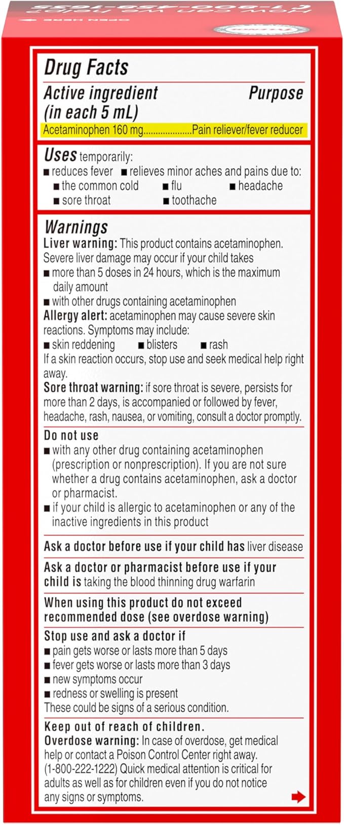 Children's Tylenol Liquid Pain Relief & Fever Medicine, Acetaminophen Oral Suspension, Dye-Free, Aspirin-Free, Ibuprofen-Free, High Fructose Corn Syrup-Free; Natural Apple Flavor, 8 fl. oz