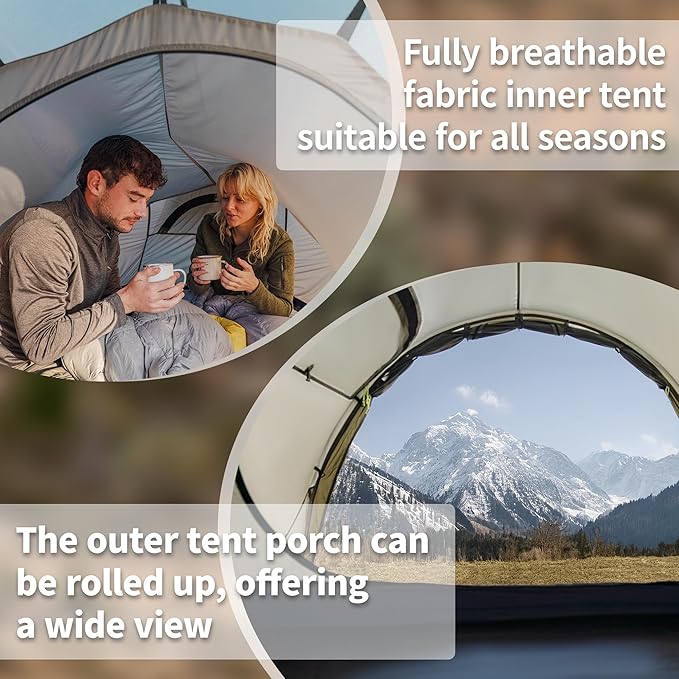 Naturehike Opalus 2/3 Person Tunnel Tent, Lightweight Backpacking Tent with Vestibule, Double Wall 4 Season Tents for Camping