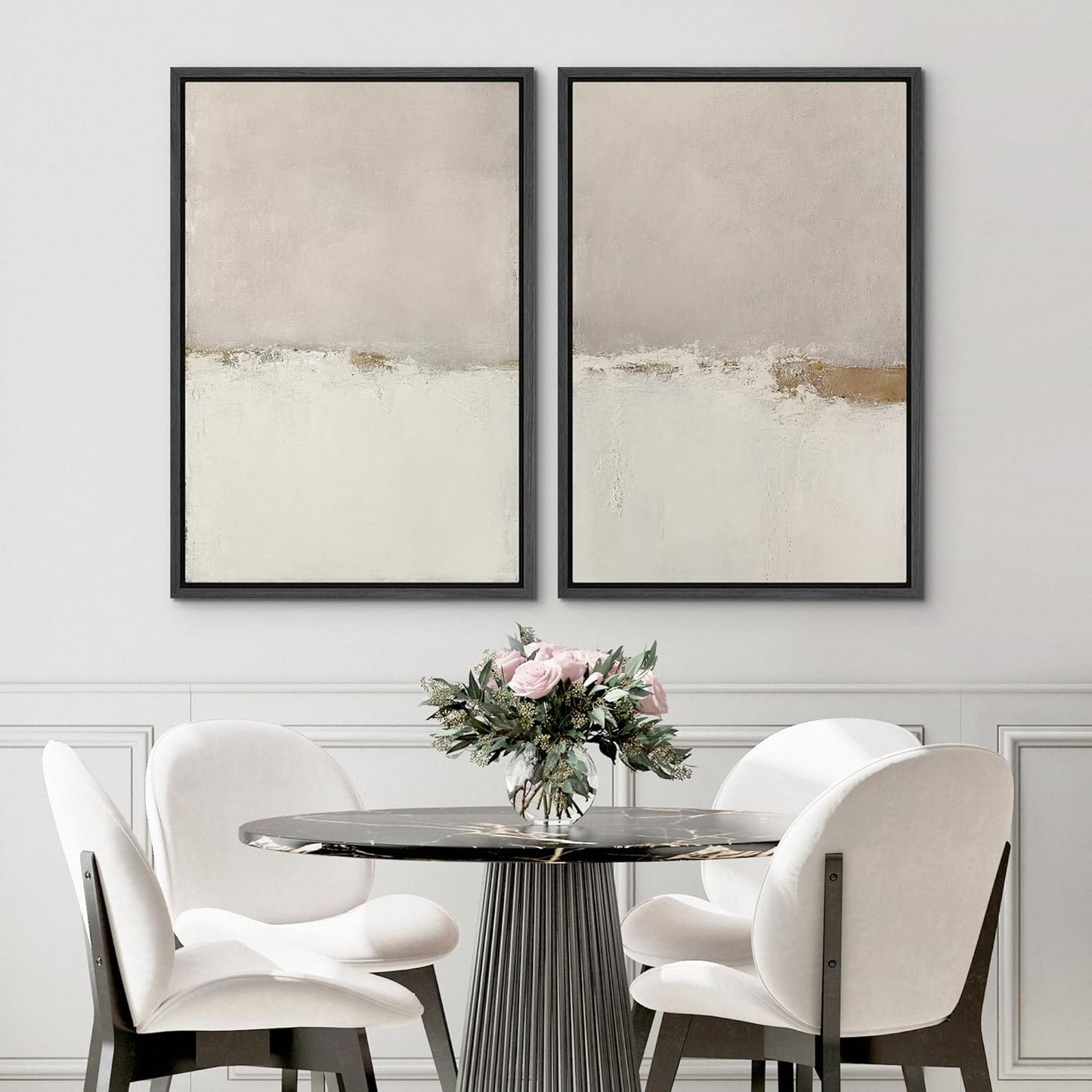 SIGNWIN Framed Canvas Print Wall Art Beige Gray Paint Strokes Abstract Grunge Landscape Prints Modern Art Minimalist Neutral Decor for Living Room, Bedroom, Office - 16"x24"x2 Black