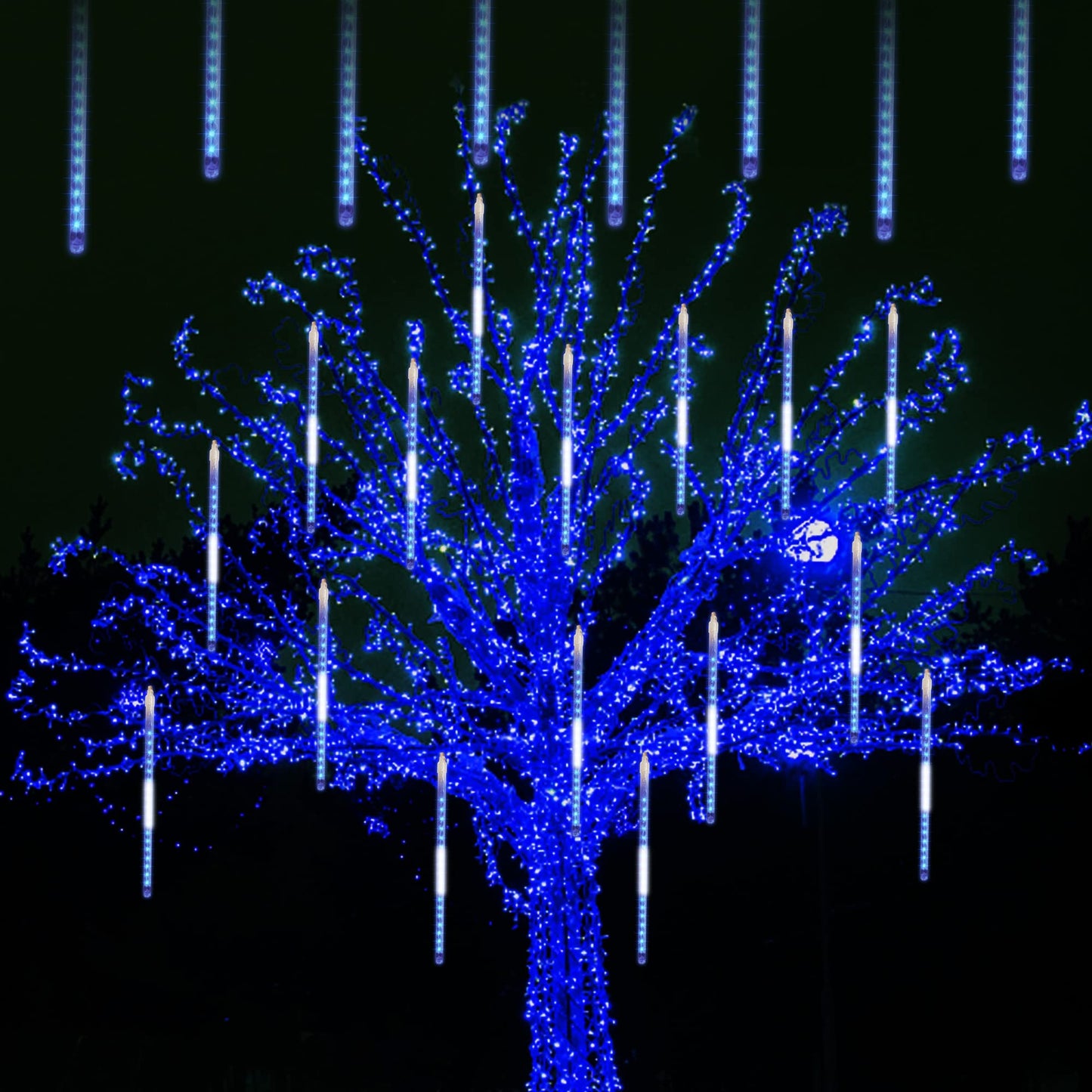 Ljlnion 12 Inch Meteor Shower Lights, 288 Led Blue Icicle Lights, Connectable Raindrop Decor For Christmas, Weddings, And Parties