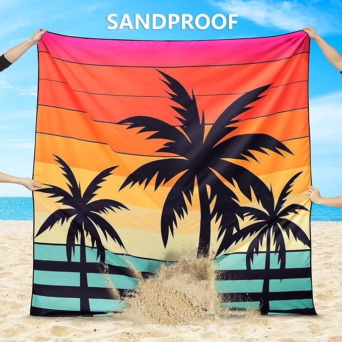 Beach Blanket Waterproof Sandproof Beach Mat 79”x 83” for 1-4 Adults Quick Drying Durable Outdoor Picnic Mat for Beach Festival Travel Camping Hiking (Sunset COCOTREE, 79"×83"(4 Person))