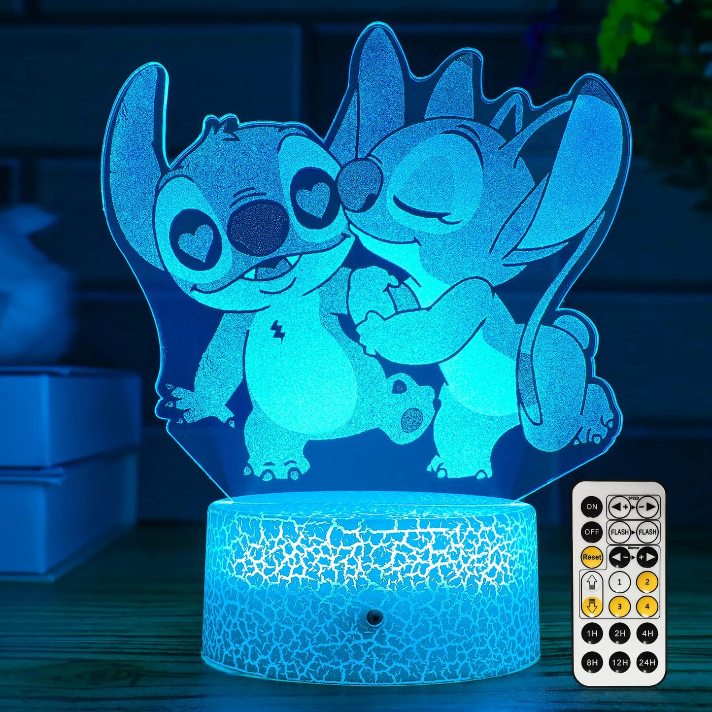 NINE SQUARE EGOU Stitch Night Light with Timer & Remote, Smart Touch, 7 Colors, Dimmable Lamp, Model JFYD03, Color: Stich-1