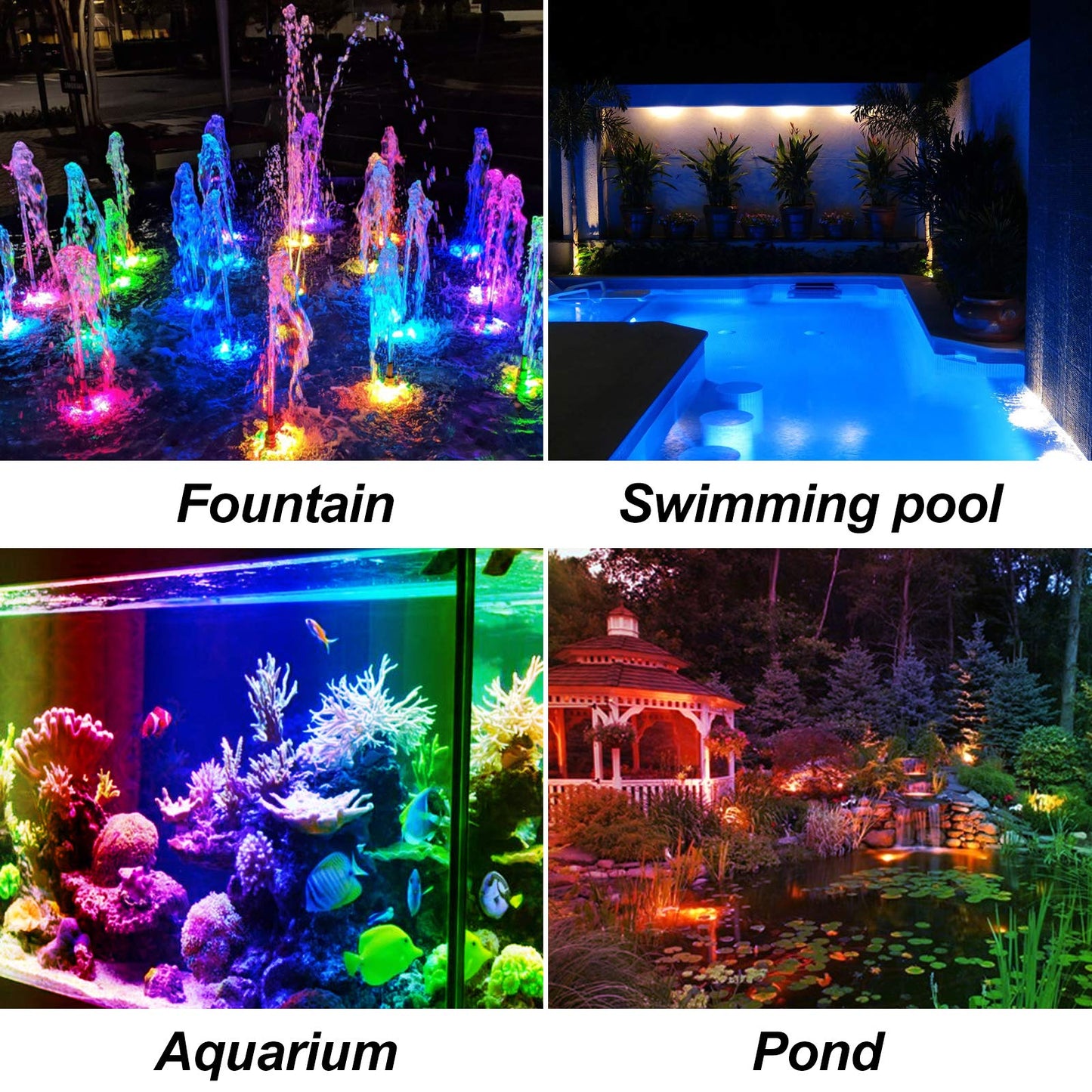 T-SUN Solar Pond Lights, 5 Head RGB LED Spotlights, Adjustable Angle, Submersible for Fountain, Pond, Pool Decoration, 5-Head-Lamp