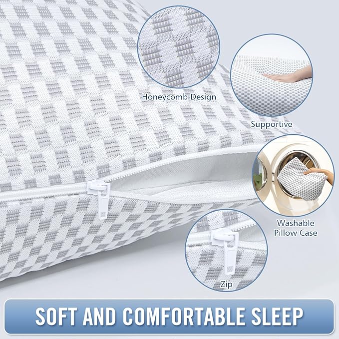 Shredded Memory Foam Pillows, King Size Bed Pillows for Sleeping 2 Pack,Washable Removable Cover,Pillows Suitable for Stomach,Back and Side Sleepers.