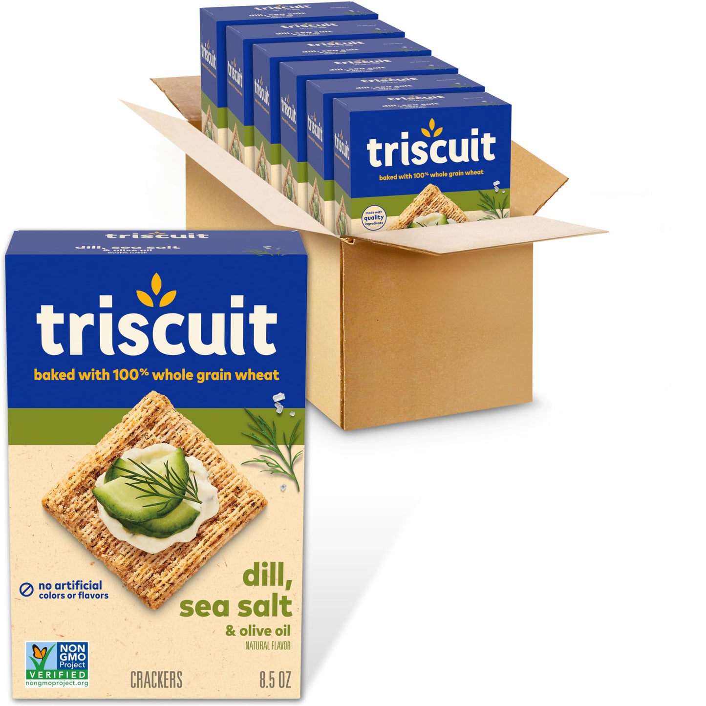 Triscuit Dill, Sea Salt & Olive Oil Whole Grain Wheat Crackers, Lunch Snacks, Bulk Snack Crackers, 6 - 8.5 oz Boxes