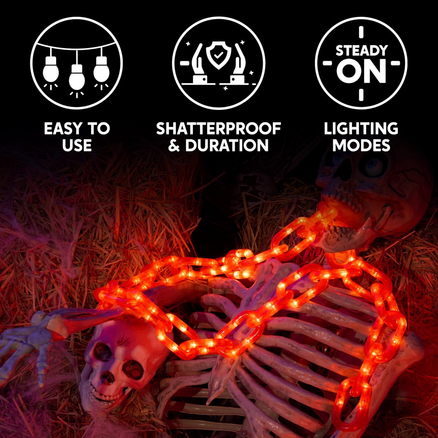 Joyin 8Ft Halloween String Lights Battery Powered Led Plastic Chain String Lights Waterproof  8 Lighting Modes  Timer Function  Led Light For Halloween Party Yard Pathway Indoor Outdoor Decor(Orange)