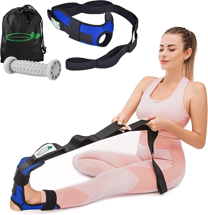 Foot & Calf Stretcher for Plantar Fasciitis, Includes Foot Massage Roller, Achilles Tendinitis, Foot Drop, Yoga Foot & Leg...