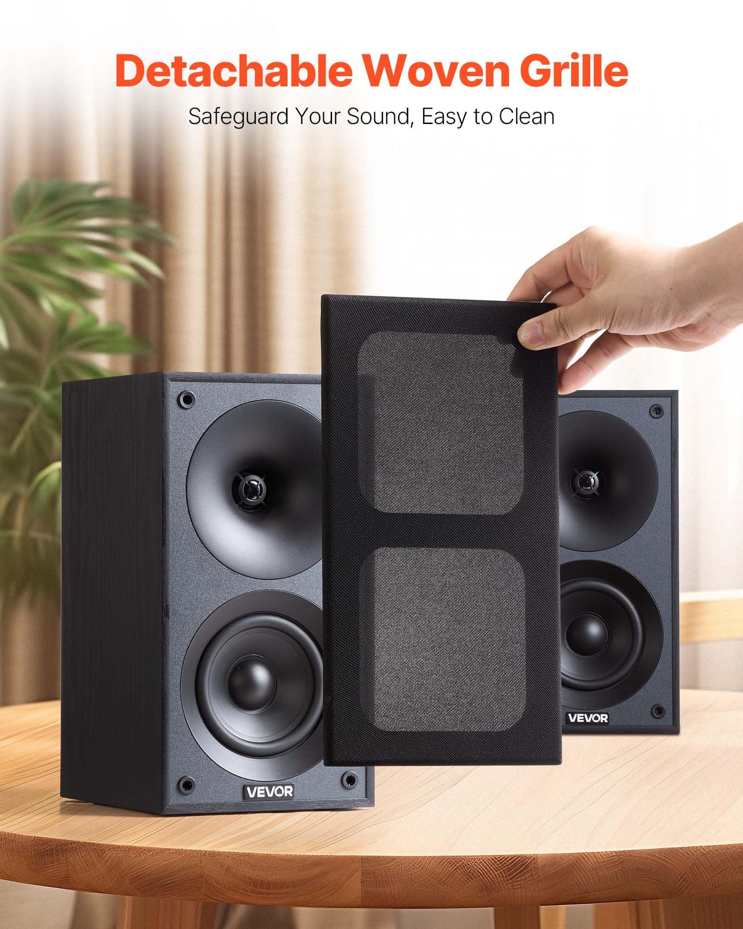 Vevor Passive Bookshelf Speaker, 300W, Book Shelf Stereo Speakers With 4-Inch Woofer And 1-Inch Tweeter, Detachable Grille, 70Hz