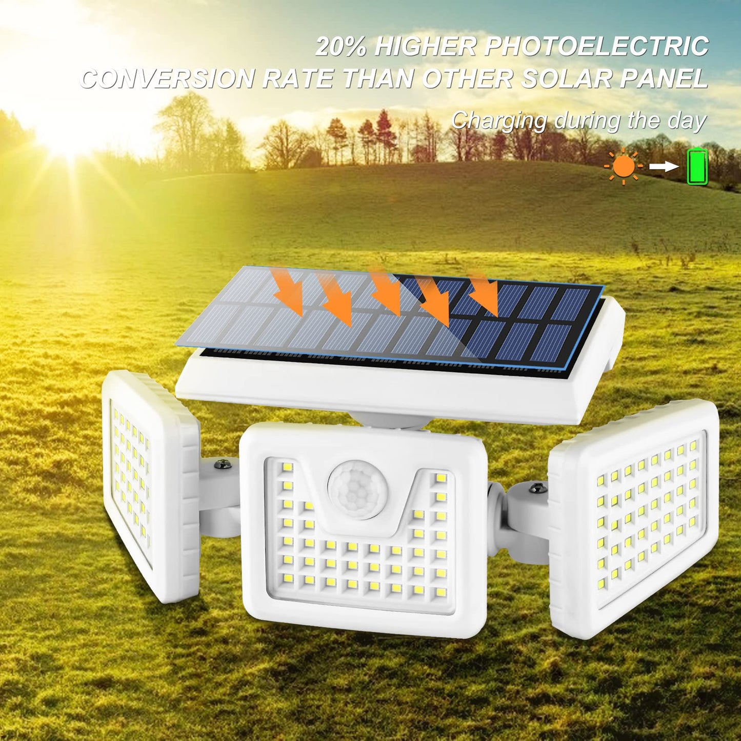 INCX Solar Powered Motion Sensor Security Lights, 118 LED, IP65 Waterproof, 4 Pack, White
