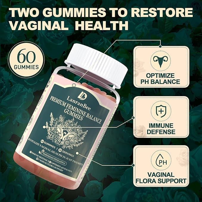 Feminine Balance Gummies for Women PH, Health & Wellness, Immune Support - Hawaiian Pineapple Flavor- Vegan, Gluten-Free, Vaginal Flora Balance- 60 Gummies