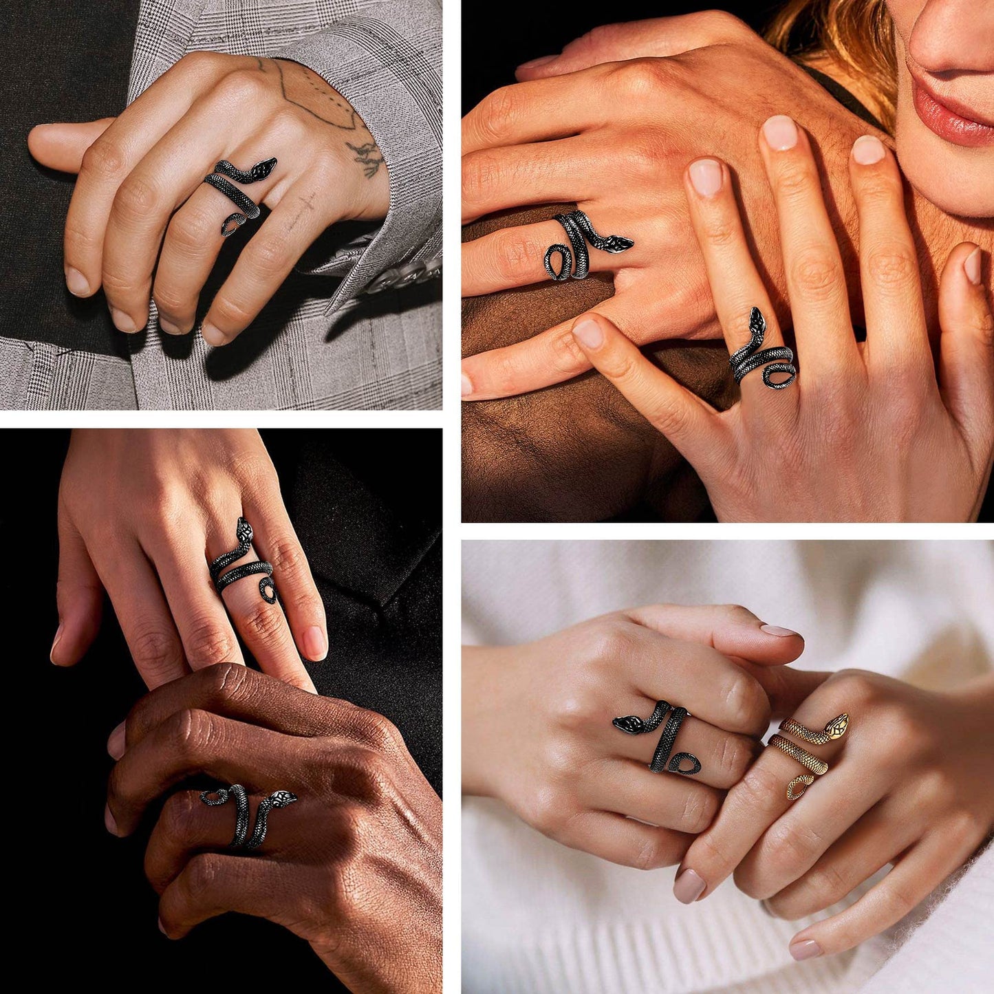 Bestyle Black Snake Ring Men Snake Rings for Women Cool Rings Snake Jewelry Gothic Punk Finger Rings Fashion Halloween Costumes